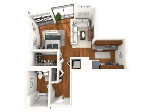 Floor plan for studio, 1 bath, 498 sqft